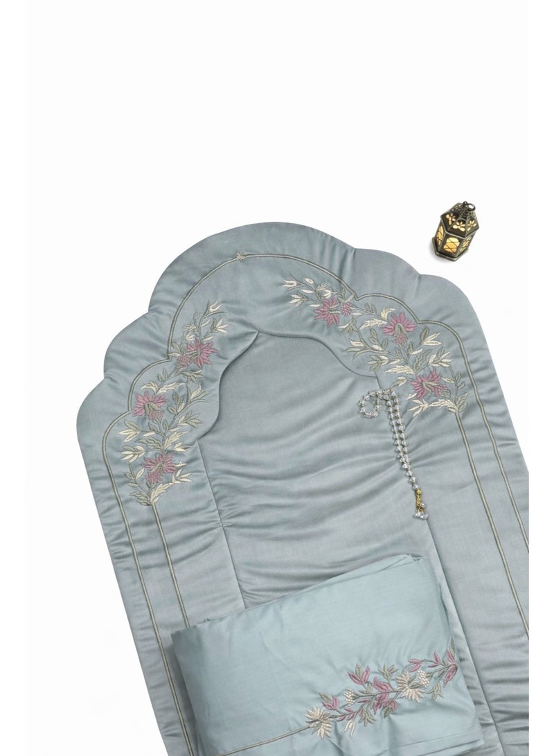 Embroidered velvet prayer set, padded prayer rug with prayer sheet, embroidered prayer garment with tie closure
